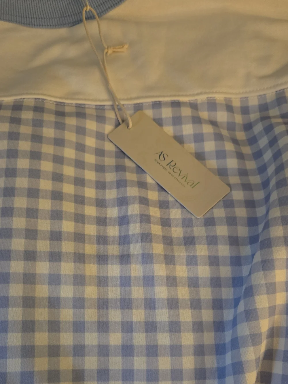 NWT Altar'd State AS Revival Blue & White Gingham Patchwork Sweatshirt $74 Med. - Picture 3 of 6